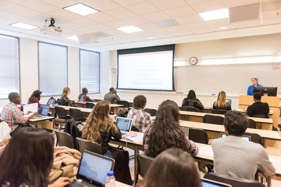 Students facing front of classroom