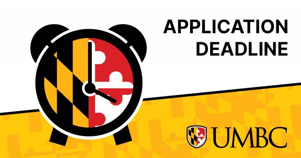 Text: Application Deadline next to a clock with a Maryland flag face.