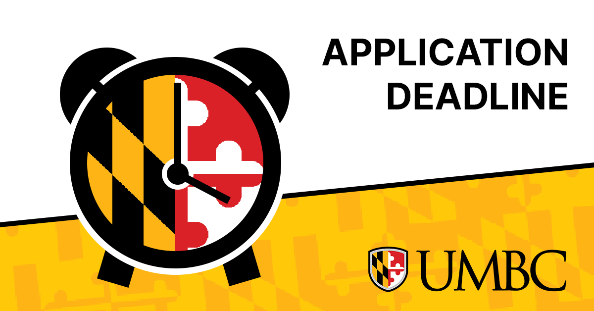 Text that reads Application Deadline next to a clock with a Maryland flag face.