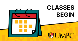 Image of a calendar next to black text on white background stating Classes Begin.