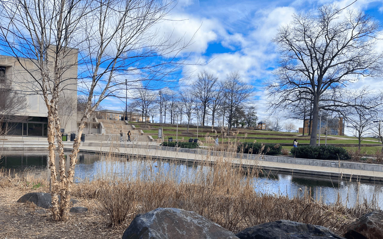 UMBC library pond.