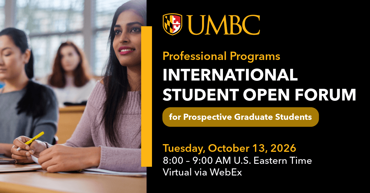 Students in a classroom listening attentively next to text that reads Professional Programs International Student Open Forum for Prospective Graduate Students. Tuesday, October 13. 8 to 9 A.M. Eastern.